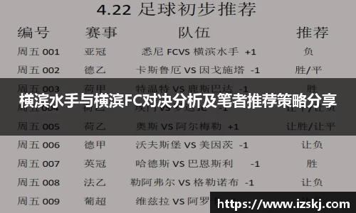 横滨水手与横滨FC对决分析及笔者推荐策略分享
